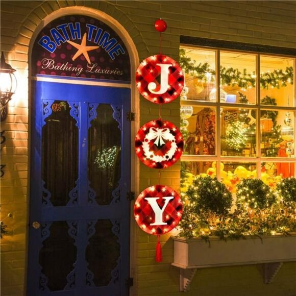 Christmas Door Decorations - Lighted-up Joy Sign for Front Door Home Window Wall - Picture 2 of 7